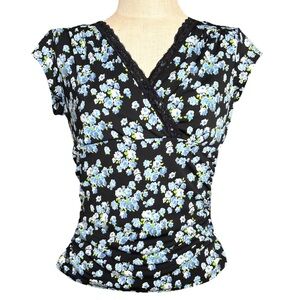 Vintage Y2K Nine West Black Floral Beaded Wrap Blouse